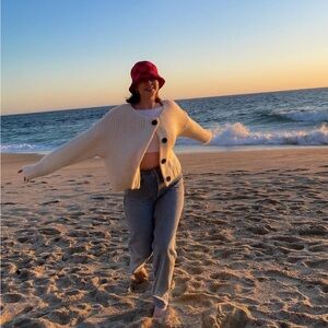 Cream Knit Cardigan with Black Buttons